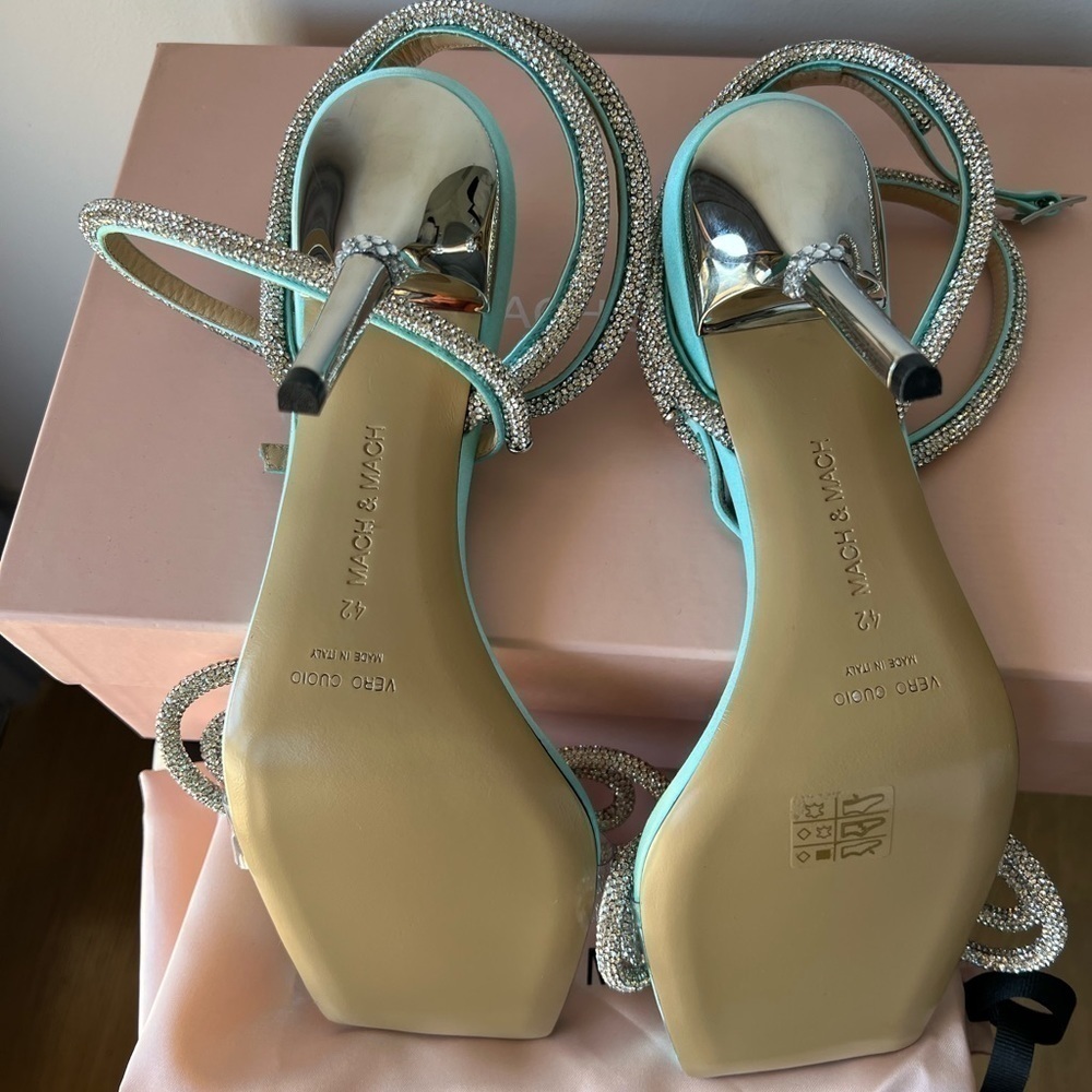 MACH & MACH Double Crystal Bow Square Toe Sandal Mint - Picture 11 of 14